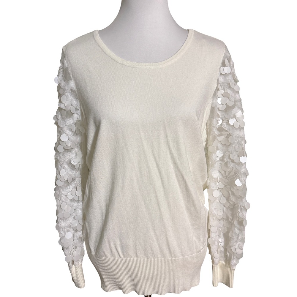Alfani Cream Sweater with Textured Sleeves